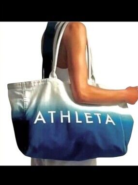 Athleta NWT Beach Bag Gym Bag Tote‎ Bag Blue Ombre Canvas Shopping Bag 18.5x12”